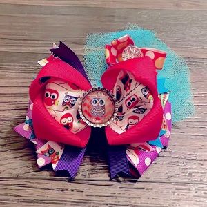 🦉💕☺️Girls owl boutique stacked hairbow colorful